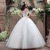 Women Ruched Sequined Lace Up White Big Swing Wedding Dresses