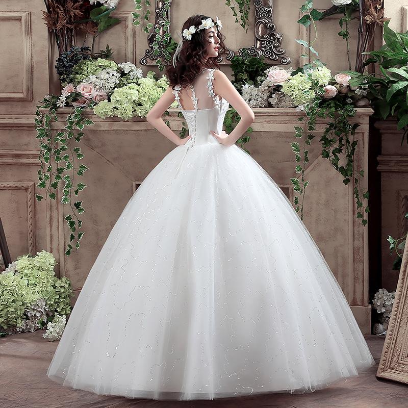 Women Ruched Sequined Lace Up White Big Swing Wedding Dresses