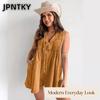 JPNTKY Fashion Summer Spring Solid Color Print Sleeveless V-Neck Casual Dresses