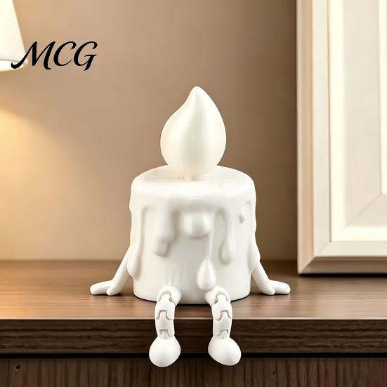 Tabletop Decorative Candle Figure 3D Printing Ornament, Wax Liquid Texture Dripping Sculpture with Pink And White Decor Movable Joints, Adjustable