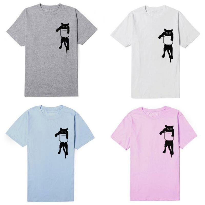 Solid Women Simple Cat Tshirt Loose Short Sleeve Casual Simple Pullover Tops