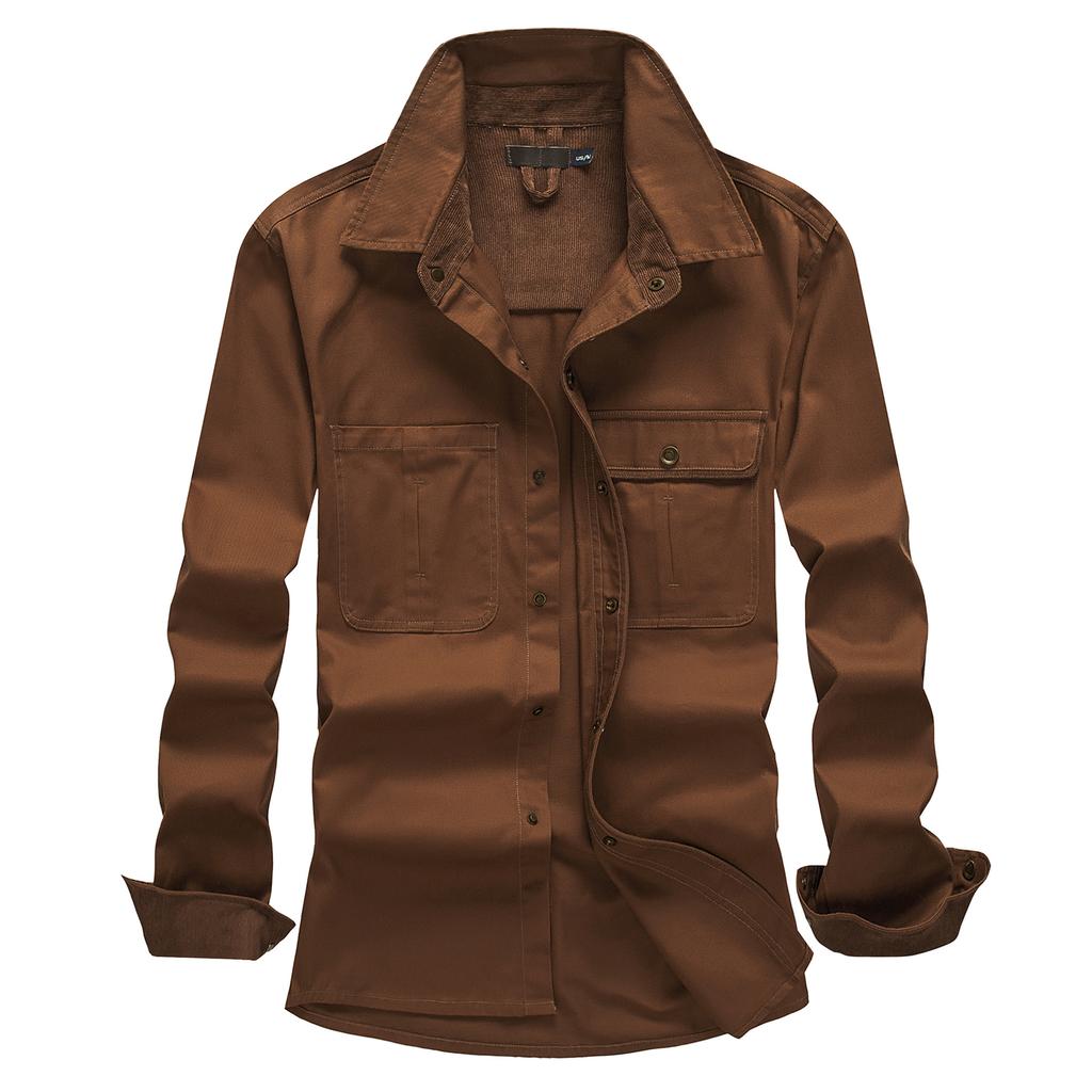 Spring and Autumn Men's Cotton Long Sleeve Shirt, Large Size Loose Corduroy Shirt, Casual Thin Shirt