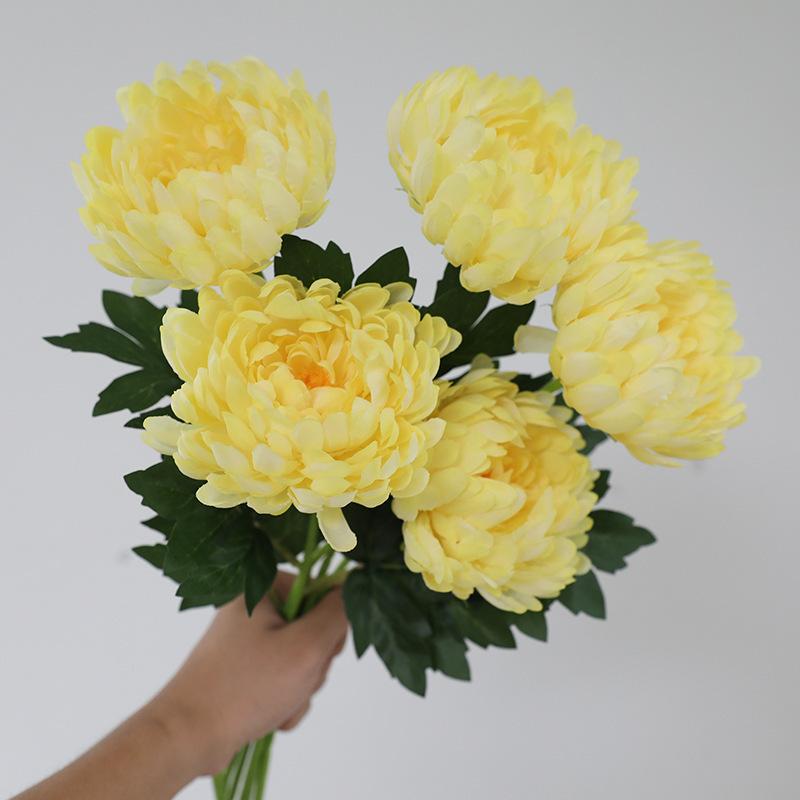 3Pcs Simulated Single Branch Silk Fabric Golden Chrysanthemum Daisy Peony Artificial Flower