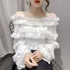 2026 Spring and Autumn New Off-Shoulder Long-Sleeve Chiffon Blouse for Women, Stylish and Unique with Ruffle Trim and Off-Shoulder Design
