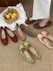 Korean version of small single shoes flat-soled soft-soled retro grandma shoes 2025 new bow-tie shallow mouth French ladyshoes