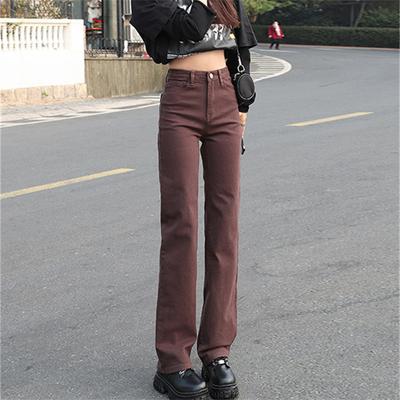 Spring 2022 Womens Fashion High Waist Women's Wide Leg Jeans Baggy Woman Denim Capris Pants Jean Mom Jeans Trousers Brown