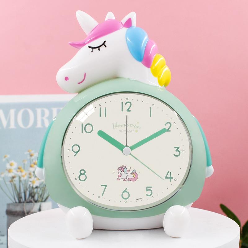 Children's Cartoon Alarm Clock, Creative Digital Rainbow Unicorn Clock, Student Gift, Dual Music and Snooze Night Light