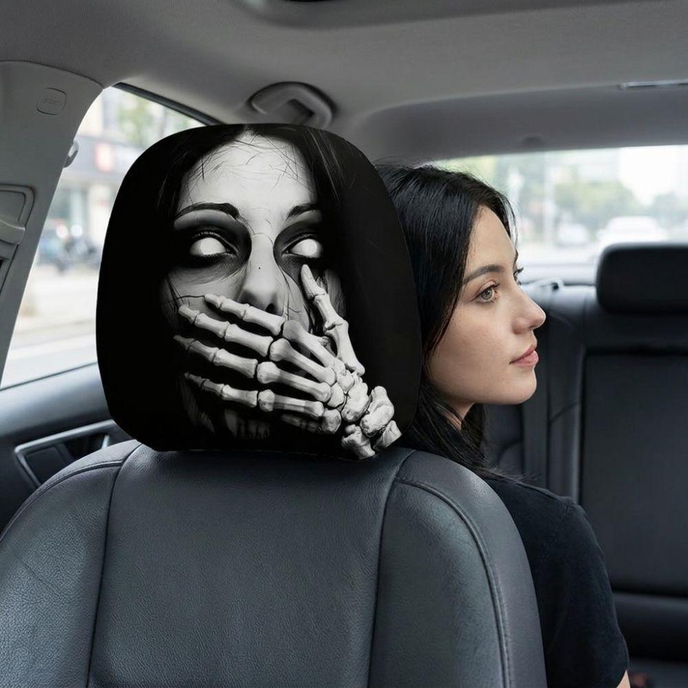 2Pcs Comfortable Car Scary Ghost Face Decor Cover Automotive Seat Headrest Cover All Seasons Use