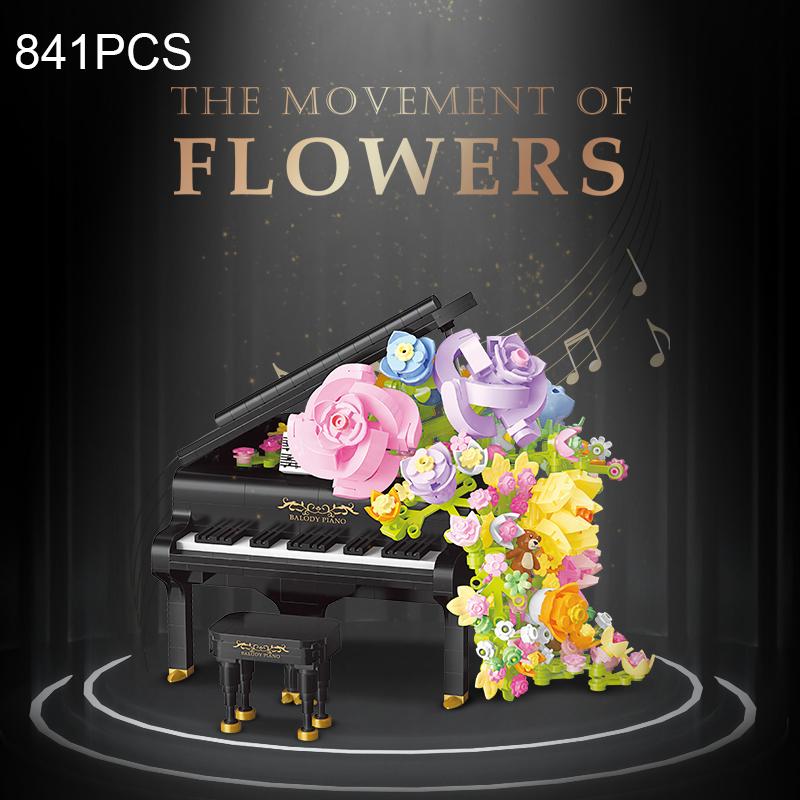 Preserved Flower Piano Violin Building Blocks Creative Musical Instrument Bouquet Waterfall Assemble Model Girl Holiday Gifts