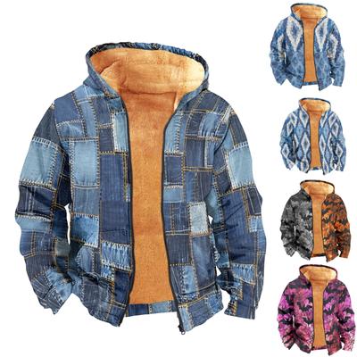 Herren Mantel mit langen Ärmeln und Tasche und Print, modischer Mantel aus Samt
