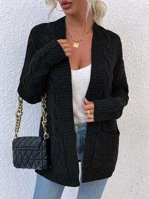 Cardigan in Maglia Grossa, Maglione Casual a Manica Lunga Aperto Davanti, Abbigliamento Donna