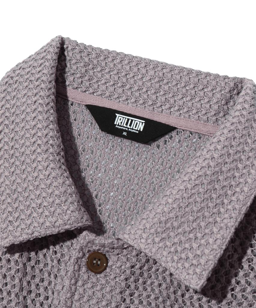 TRILLION Oversized Crochet Net Collar Short Sleeve Knit (Lavender)