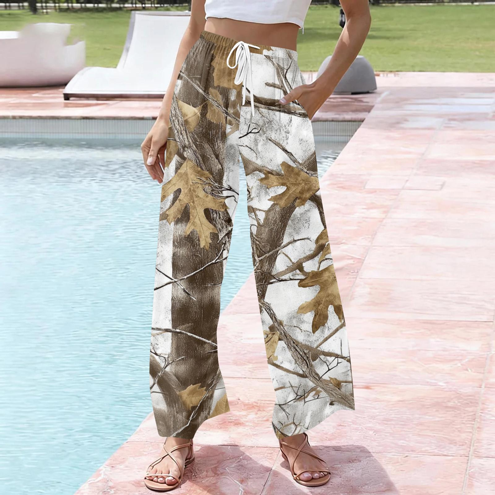 

Women s Casual Printed Wide Leg Drawstring Pocket Beach Casual Pants XL світло-сірий колір