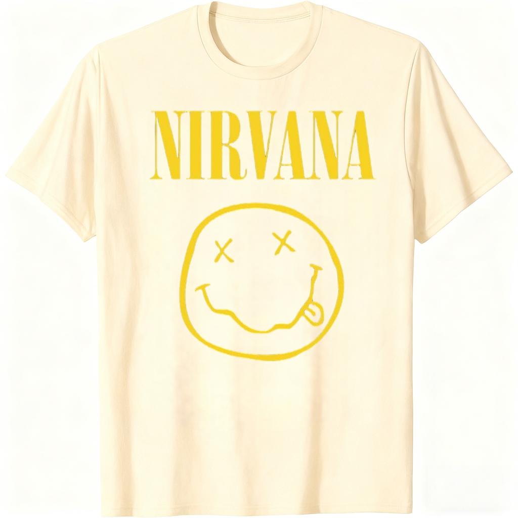 Nirvana Smiling Face Graphic Unisex 100Cotton Tshirt Fashion Retro Y2k Rock Style Unisex Women Breathable New Short Sleeve Shirt