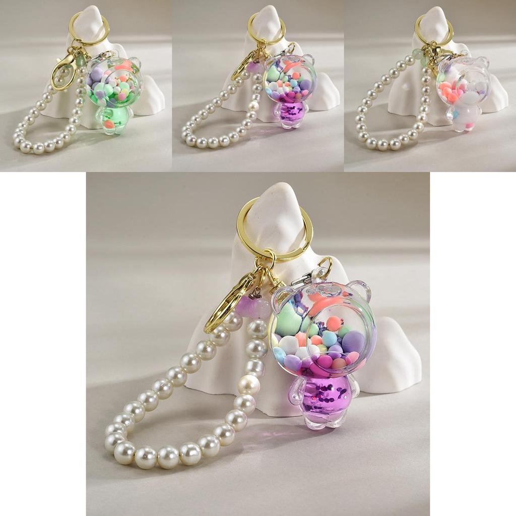 Cute Bead Bear Key Holder With Acrylic And Pearl Chain For Kids Birthday And School Gift