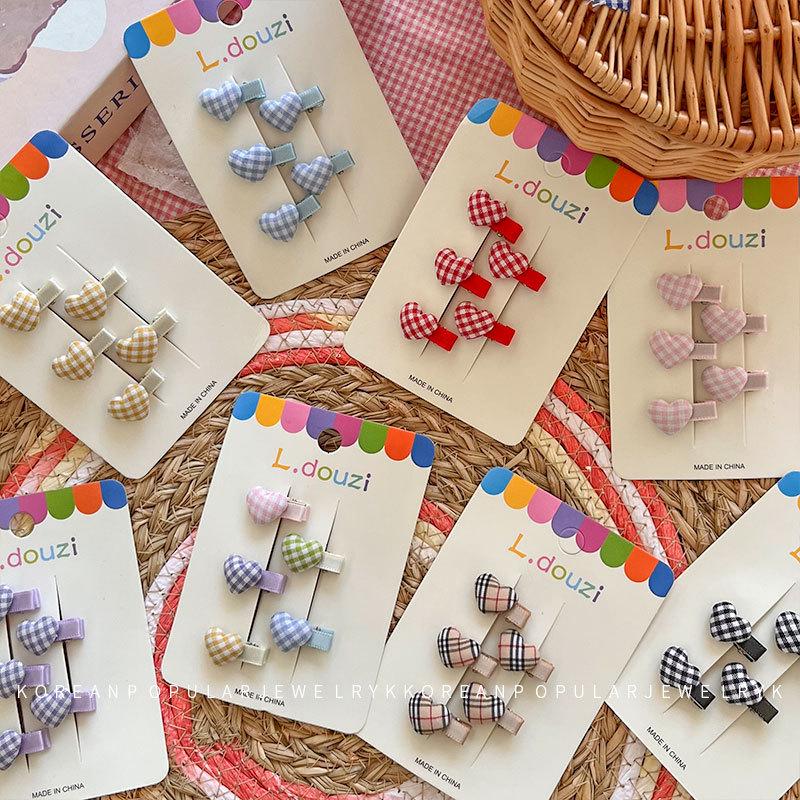 Korean Sweetheart Gingham Hair Clips for Little Girls - Cute Bangs and Side Accessories