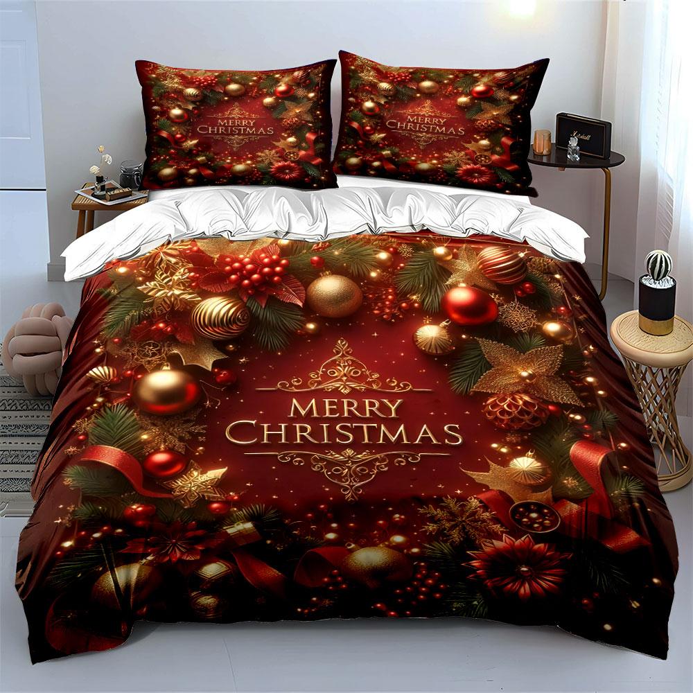 Christmas Wreath Decoration Design Bedding Duvet Cover Set Duvet Cover Pillowcases (1*Duvet Cover 2*Pillowcases, Without Duvet Insert)