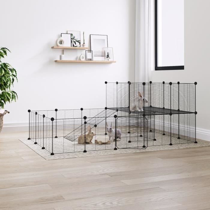 3114062 vidaXL Pet Cage 36 Panels and Door Black 35x35 Cm