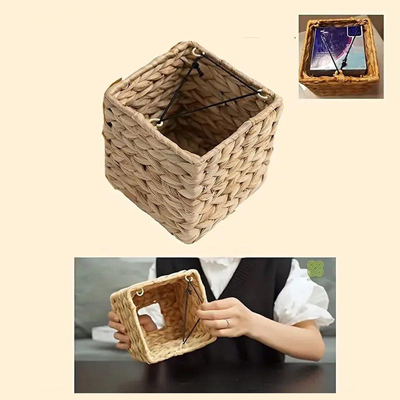 

Water Hyacinth Woven Tissue Box Rattan Woven Lid Sanitary Paper Box 1PCS