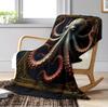Gothic Octopus Mechanical Arts Throw Blanket – Spooky Design for Couch, Bed, Car, Home, Camping, All-Season Use