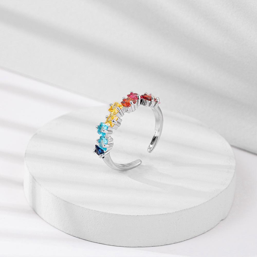 2025 Blue Red Multi-Colored Zircon Open Finger Rings for Women High Quality Sterling Silver Rings Wedding Gift