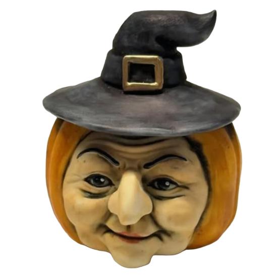 Pumpkin Face Sculpture Spooky Ghost Face Resin Pumpkin Figurine Halloween Tabletop Decoration for Indoor Outdoor Patio Home Decor