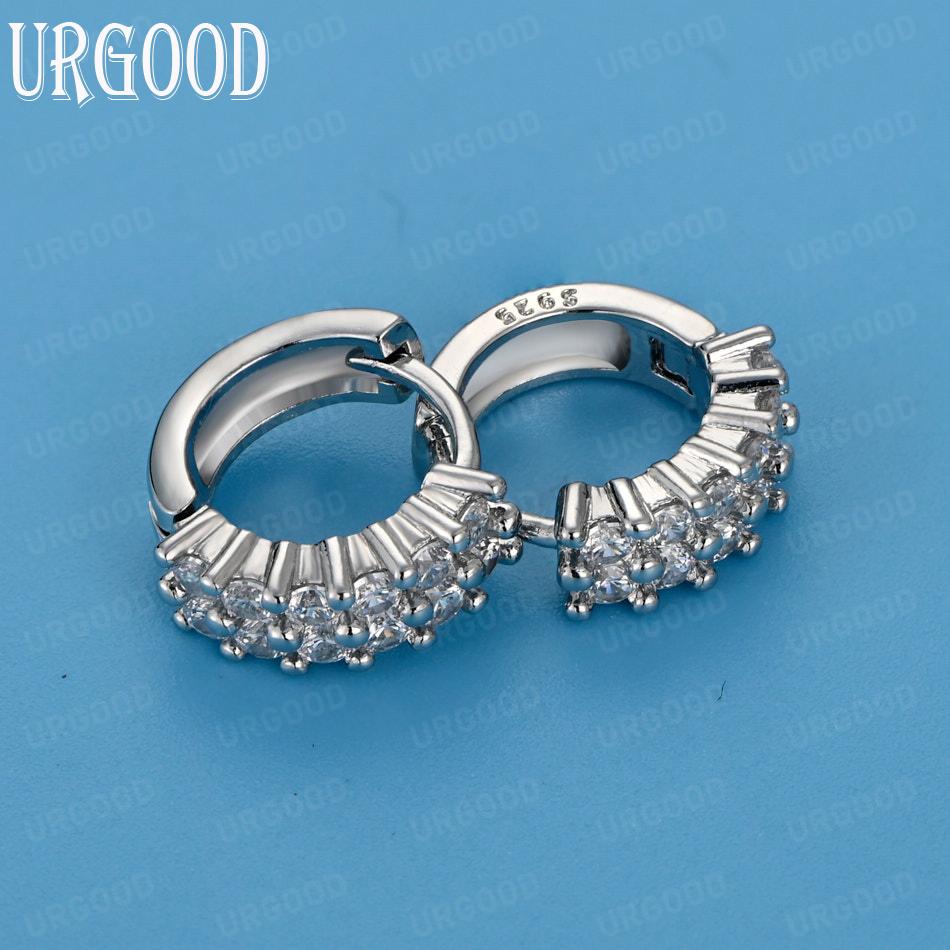 925 Sterling Silver Fashion AAA Zircon Round Pierced Earrings Wedding Jewelry