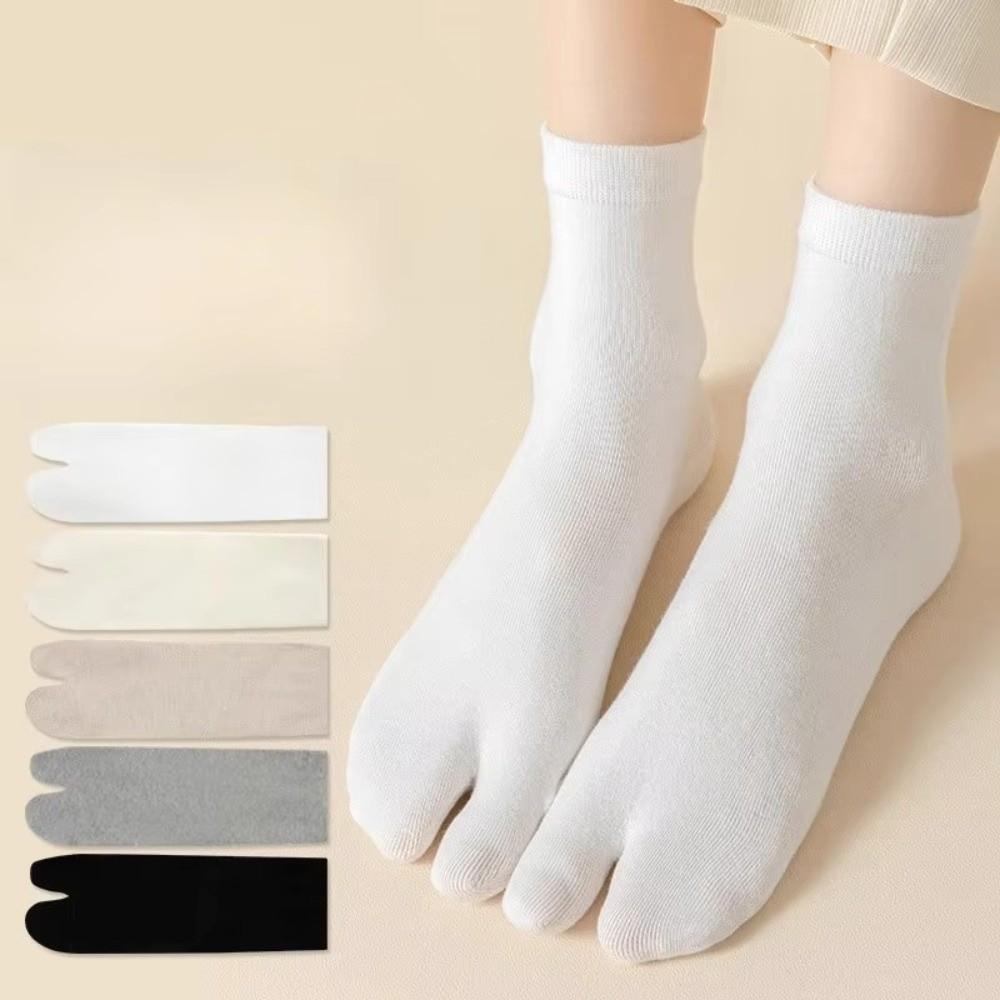 Thin Split Toe Sock Solid Color Mid-Calf Socks Japanese Style Tabi Toe Socks  Girls