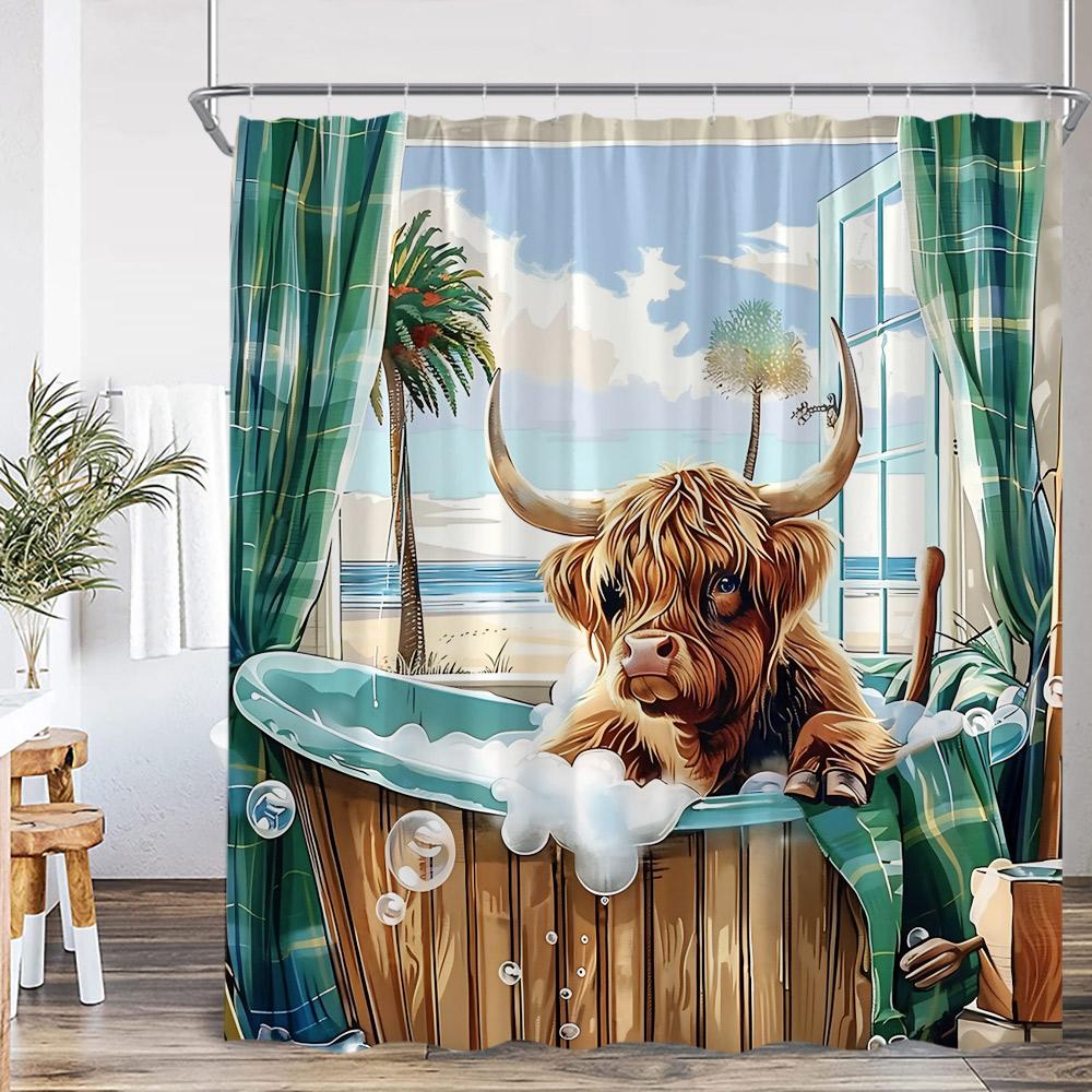 Lustige Badetiere Duschvorhänge Ziege Hochlandkuh Elefant Hund Schwein Badezimmerdekorationen Badetier Badewannenvorhang