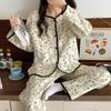Layered Long Sleeve Cotton Quilted Pajamas Set for Women - Autumn/Winter Casual Cardigan Homewear