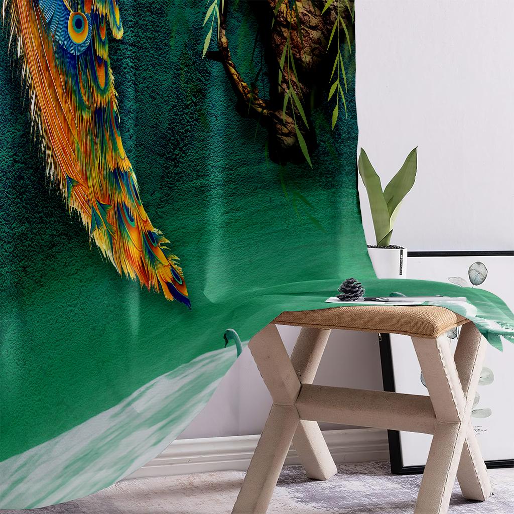 Retro Grüne Pfauenmuster Vorhänge, Chinesischer Stil Dekorative Maßanfertigung Vorhänge, Geeignet für Wohnzimmer, Schlafzimmer und Küche 2 Stück