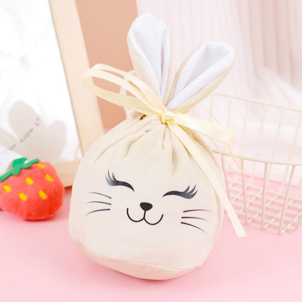 

5Pcs Kawaii Rabbit Ears Velvet Candy Bag Cartoon Easter Party Gift Bag Wedding бежевый