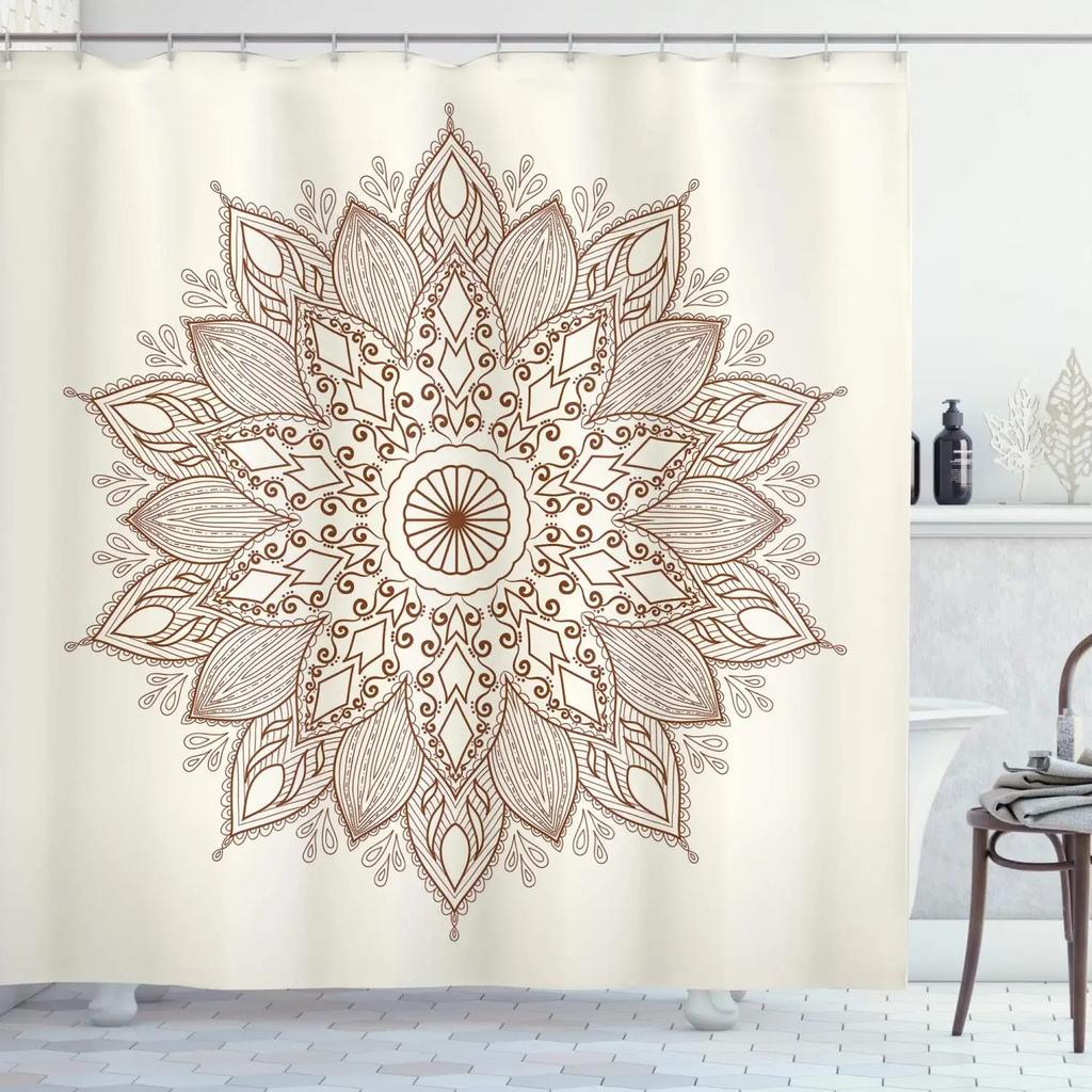 Mandala Boho Dusjforheng Fargerikt Blomstermønstret Baderomsforheng for Hjem Badekar Dekorasjon Vanntett Polyesterstoff med Kroker