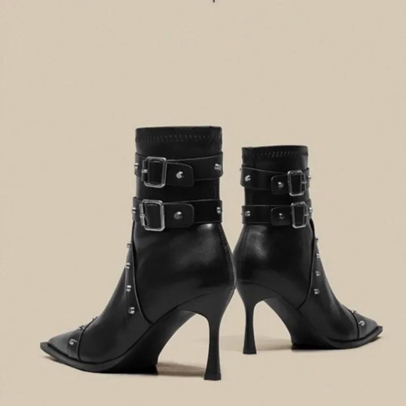 Sexy Knee High Boots 2024 Winter Boots Brand Design Super High Thin Heels with Rivet Retro Fashion Cool Women Shoes Size 39