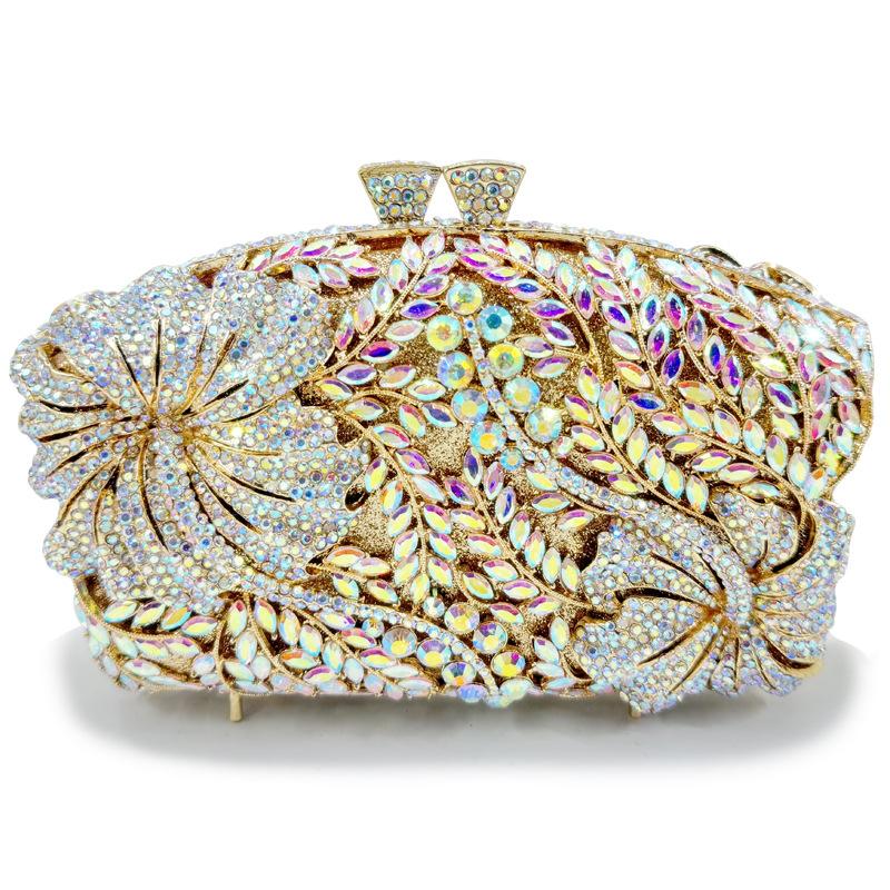 Sac de soirée pour femme à fleurs et diamants Sacs à main Nouveau Cristal Mariage de mariée Strass Pochette Sacs WHTUOHENG Sacs à main Pochette de soirée