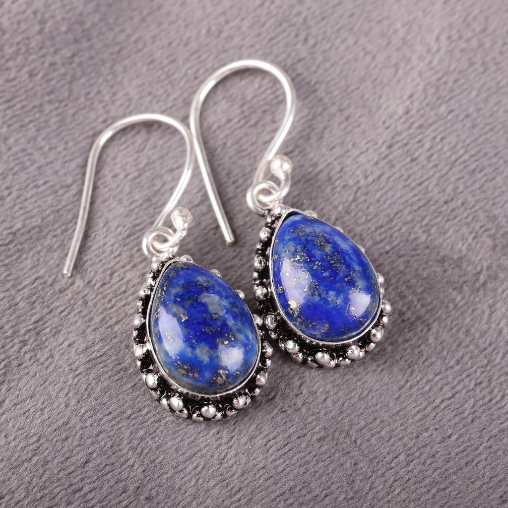 Natural Lapis Lazuli Gemstone 925 Sterling Silver Jewelry Stylish Earrings1.41" EE-97-30