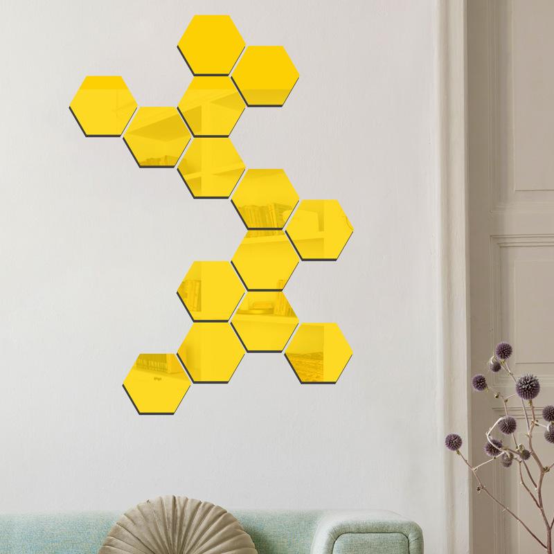 DIY Household Decorative Tiles Sticker 45pcs Mirror Wall Sticker Hexagon Wall Art Sticker