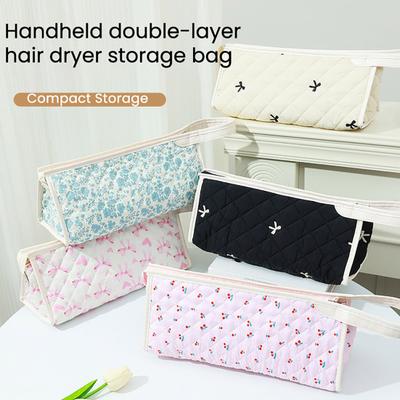 Quilted Hair Dryer Bag Floral Travel Storage Pouch with Handle Cute Portable Hair Tool Organizer for Hair Dryer And Accessories