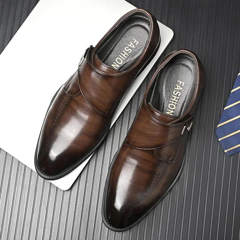 Fashion High Quality British Velcro Work Business Casual Formal Wear Men Slip on Leather Shoes Baita Leather Shoes for Men