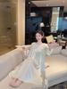 2026 French High-End Lace Cutout Long Sleeve Ice Silk Sleep Dress for Women