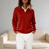Damen Pullover Revers Langarm Locker Geschnitten Einfarbig Strickoberteile mit Knöpfen Taschen Herbst Winter Pullover