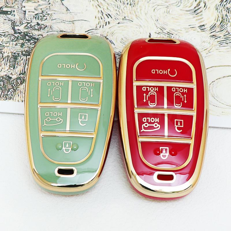 Soft Tpu Car Key Fob Protector Skin Case Cover For Hyundai Sonata Tucson Santa Fe Hybrid Nx4   Remote 6 Buttons Keychain