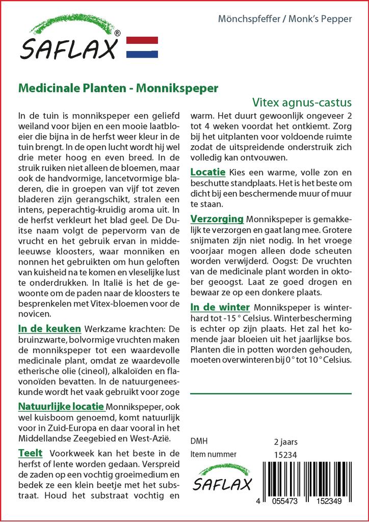 SAFLAX Garden In the Bag - Monk’s Pepper - 30 Seeds - With Substrate In a Fitting Stand Up Bag - Vitex Agnus-castus