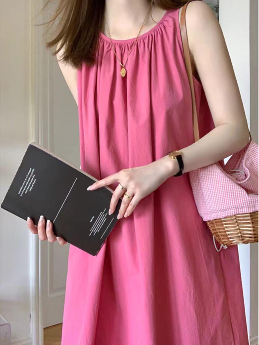 

French Style Sleeveless A-Line Summer Dress - White/Raspberry Red Small малиновий колір/червоний