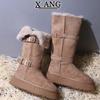 Sangpo leather wool integrated snow boots women's thick-soled non-slip velvet thickened warm cotton shoes medium boots