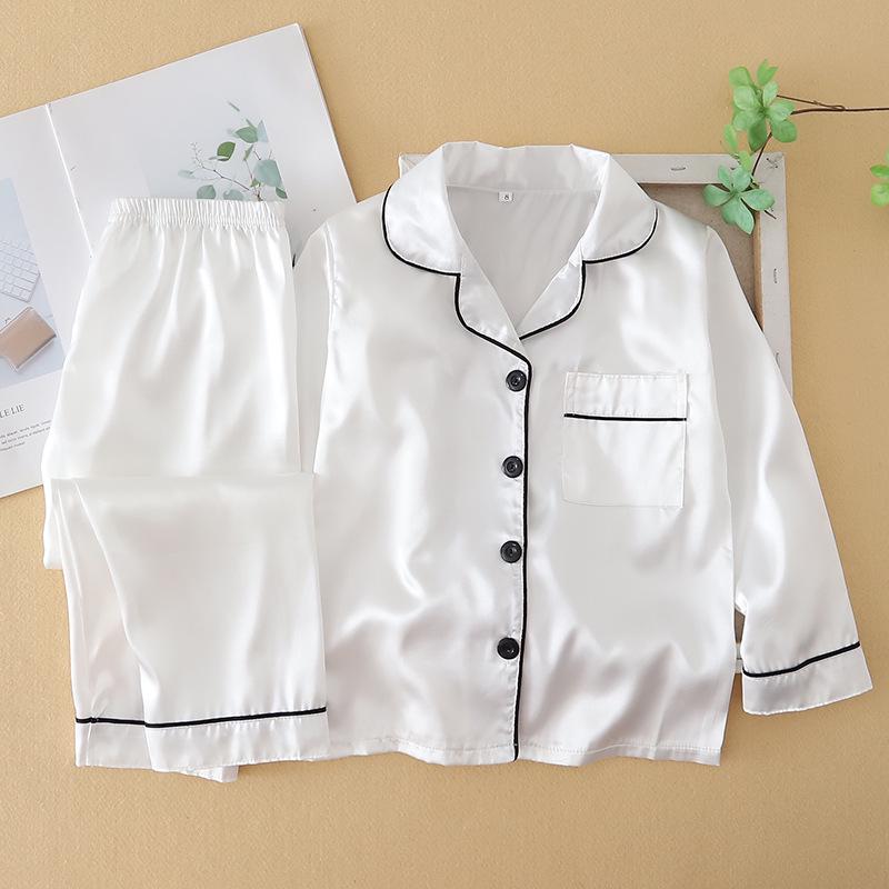 Kids' Ice Silk Pajama Set - Long Sleeve, Spring Summer, Red Cardigan