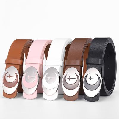 Small Fresh Personality Ladies Belt Punk Metal Oval Moon Smooth Buckle Decorative Belt