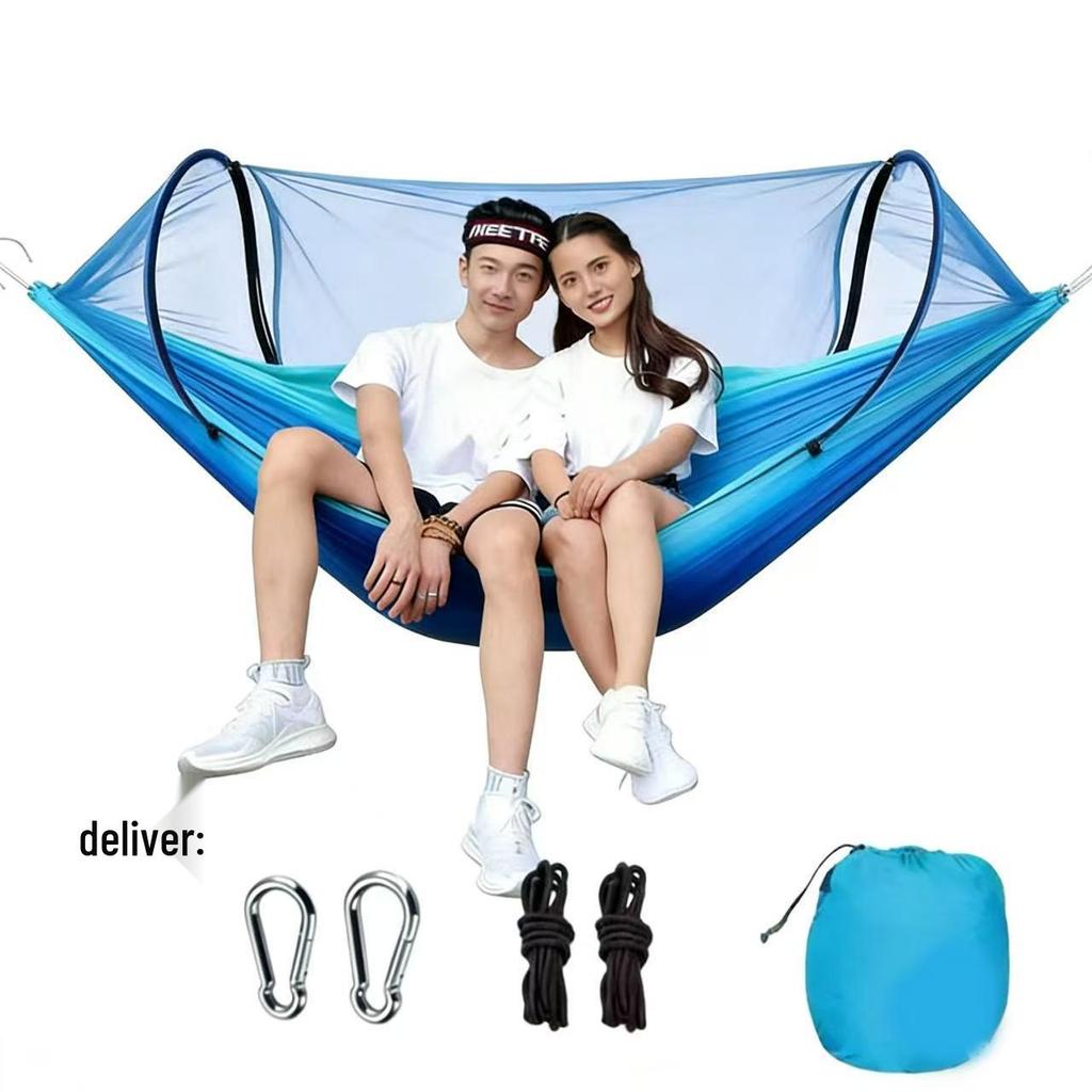 Automatic Quick-Open Mosquito-Proof Hammock with Parachute Cloth for Outdoor Camping (Single/Double)