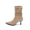 Autumn and Winter New European and American Thin Heel Pointed Stacked Boots Western Cowboy Knight Retro Women's Short Boots