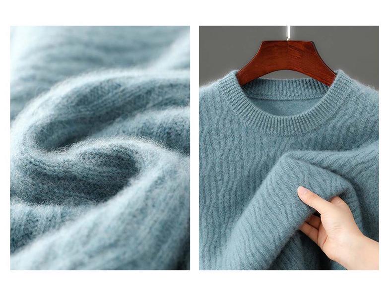 Pánský zimní svetr s kulatým výstřihem ze 100% čisté vlny - Jednobarevný kašmírový svetr, Ležérní obchodní pletený základní vrstva